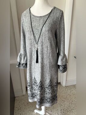 Bell-Sleeve Knit Dress with Necklace